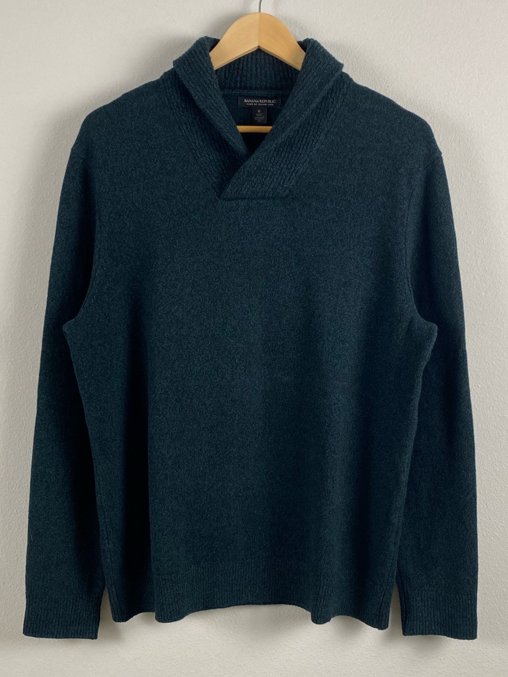 Banana Republic Italian Yarn Merino Wool Knit Shawl Collar Popover Sweater